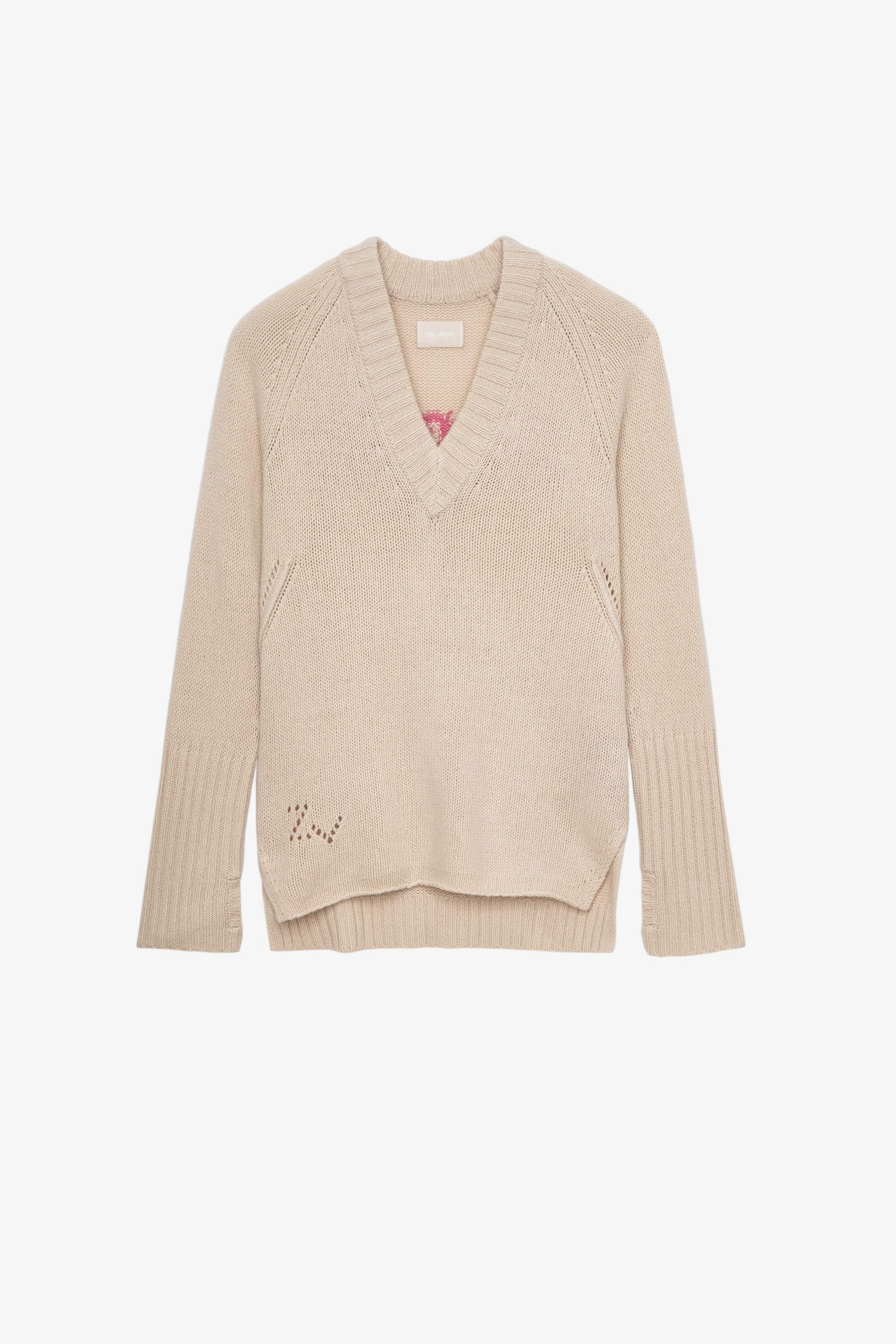 Valmy Amour ニット Women’s beige knit jumper with “amour” emblazoned on the back