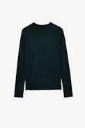 Jersey Cici Patch Cachemire - Jersey de cachemira verde con parches de lentejuelas en los codos para mujer