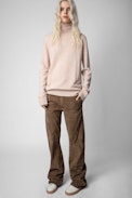 Pull Ginni Cachemire - Pull en cachemire rose blush muni d'un col roulé et orné de patchs étoiles aux coudes femme