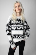 Maglione Kanson - Maglione écru a righe con motivi e paillettes donna