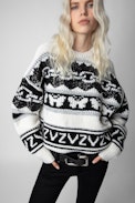 Maglione Kanson - Maglione écru a righe con motivi e paillettes donna