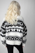 Maglione Kanson - Maglione écru a righe con motivi e paillettes donna