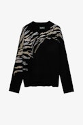 Maglione Markus Tiger in cashmere - Maglione in cashmere nero con strass donna