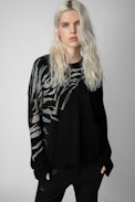Maglione Markus Tiger in cashmere - Maglione in cashmere nero con strass donna