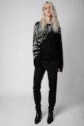 Maglione Markus Tiger in cashmere - Maglione in cashmere nero con strass donna