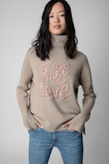 Alma Give Me Love Jumper - Beige knit jumper with “Give Me Love” slogan
