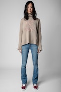 Alma Give Me Love Jumper - Beige knit jumper with “Give Me Love” slogan