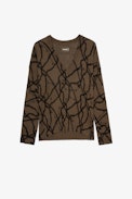 Brumy Chains Jumper - Women's bronze linen and cotton jumper with chain print