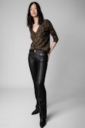 Brumy Chains Jumper - Women's bronze linen and cotton jumper with chain print