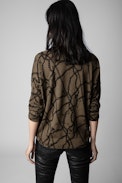 Brumy Chains Jumper - Women's bronze linen and cotton jumper with chain print