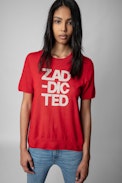 Ida Cashmere Jumper - Women’s cherry cashmere short-sleeved jumper with “Zaddicted” slogan