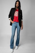 Ida Cashmere Jumper - Women’s cherry cashmere short-sleeved jumper with “Zaddicted” slogan