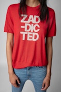 Ida Cashmere Jumper - Women’s cherry cashmere short-sleeved jumper with “Zaddicted” slogan