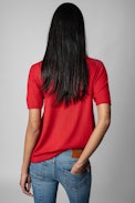 Ida Cashmere Jumper - Women’s cherry cashmere short-sleeved jumper with “Zaddicted” slogan