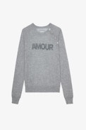 Pull Regliss Cachemire - Pull boutonné en cachemire gris à inscription "Amour" femme