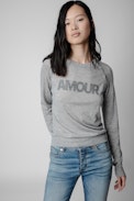 Pull Regliss Cachemire - Pull boutonné en cachemire gris à inscription "Amour" femme
