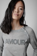 Pull Regliss Cachemire - Pull boutonné en cachemire gris à inscription "Amour" femme