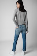 Pull Regliss Cachemire - Pull boutonné en cachemire gris à inscription "Amour" femme