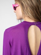 Emma Jumper 100% Merino Wool - Purple 100% merino wool round-neck jumper with long sleeves and open crossover back.
