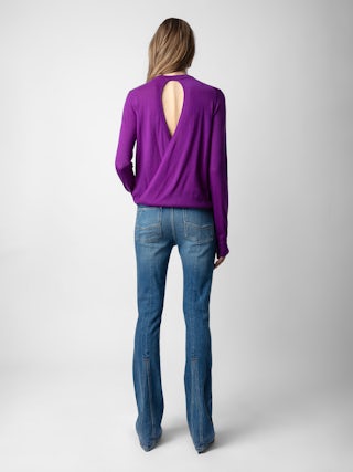 Emma Jumper 100% Merino Wool - Round neck jumper with long sleeves and crossed open back.