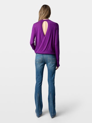 Jumper Emma 100% Merino Wool - Jumper with crew neck, long sleeves and open crossover back.