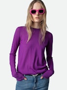 Emma Jumper 100% Merino Wool - Purple 100% merino wool round-neck jumper with long sleeves and open crossover back.