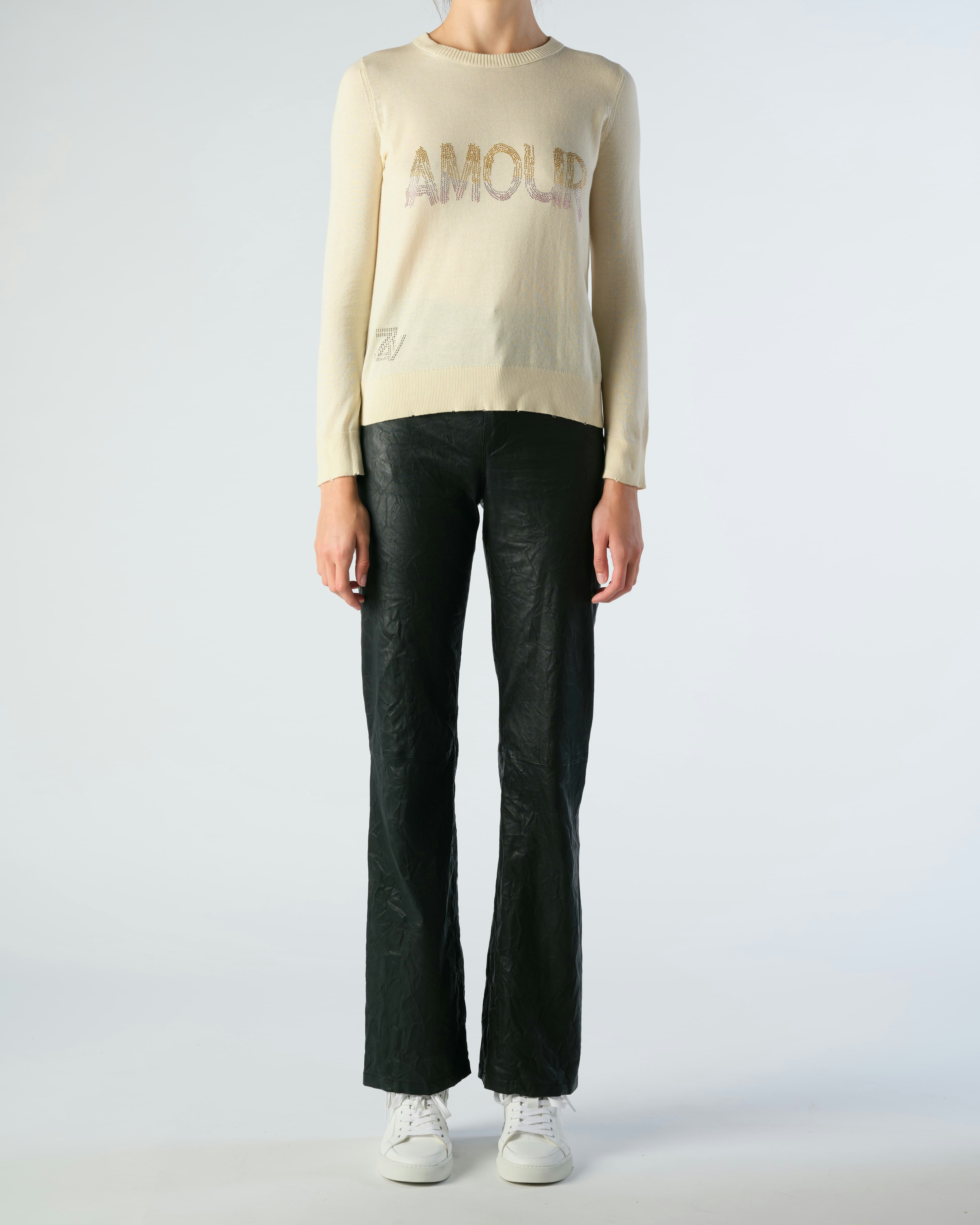 Miss Amour Diamanté Sweater - Women's cotton cream white sweater with diamanté Amour embellishment on front.