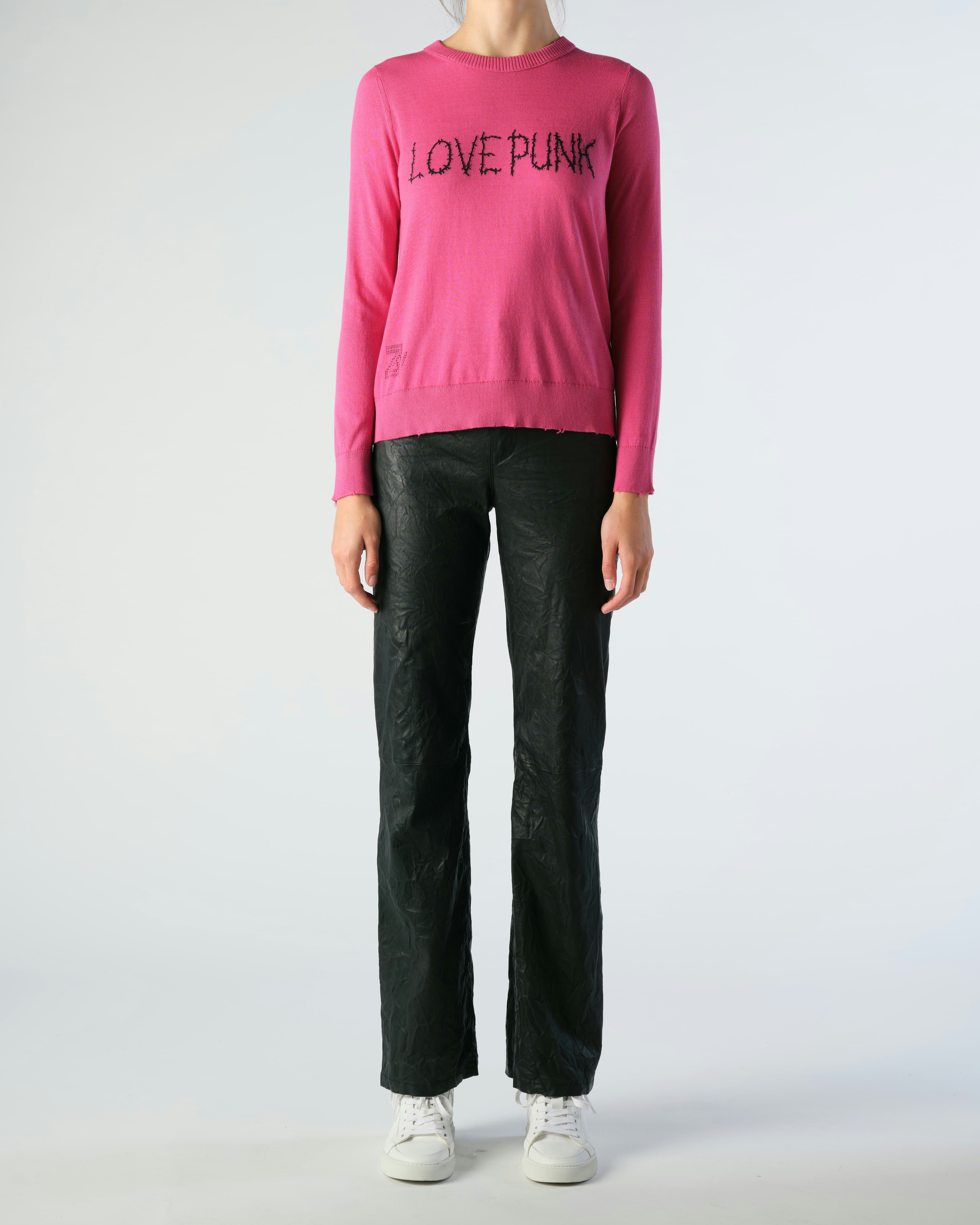 Miss Love Punk Sweater - Women's cotton pink sweater with "LOVE PUNK" intarsia on front.