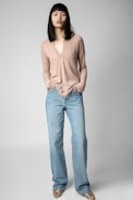 Riviera Cashmere Jumper - Women's pale pink cashmere pullover with rhinestones and fringing