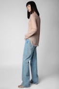 Riviera Cashmere Jumper - Women's pale pink cashmere pullover with rhinestones and fringing