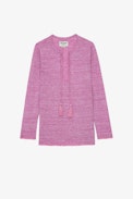 Amber Li Jumper - Women's pink pullover with tassel ties