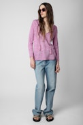 Pull Amber Li - Pull rose muni de liens à pompon Femme