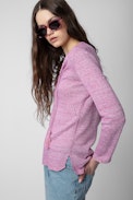 Pull Amber Li - Pull rose muni de liens à pompon Femme