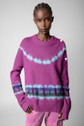 Malta Cashmere Jumper - Women’s jumper in mauve tie-dye cashmere with embroidered “Bonheur” slogan