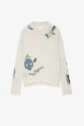 Markus Cashmere Jumper - Women's ecru cashmere sweater with floral motifs, skull and “Amour Toujours” slogan
