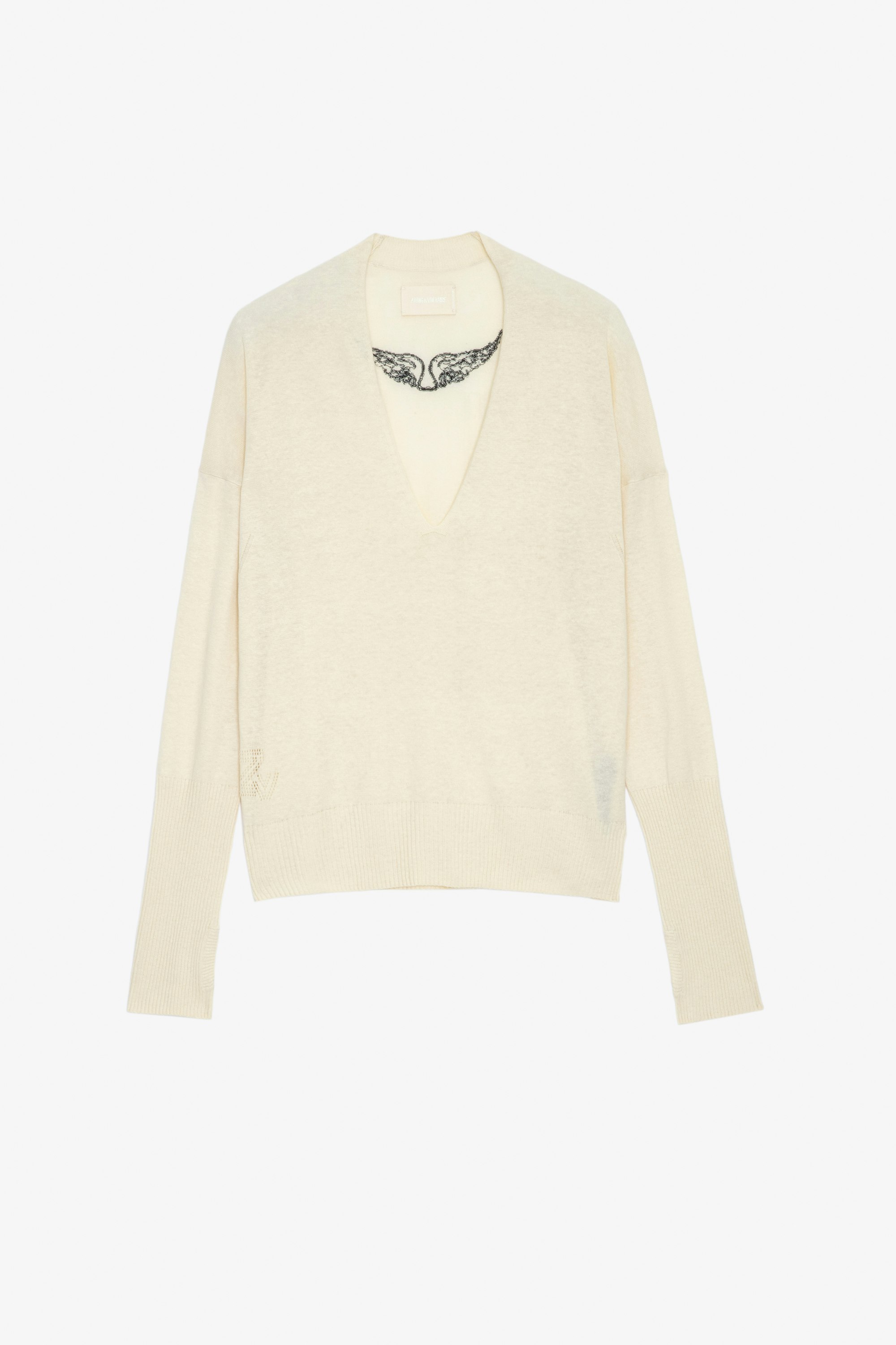 Danna Pullover Women's off-white cotton and linen pullover with wings on the back