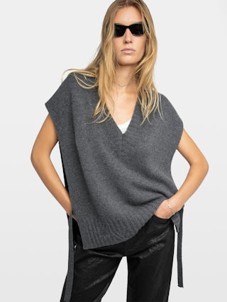 Maddy Jumper 100% Cashmere - Sleeveless V-neck Jumper with tie straps.