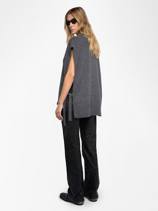 Maddy Jumper 100% Cashmere - Sleeveless jumper in 100% anthracite cashmere with a V-neck and tie detailing.