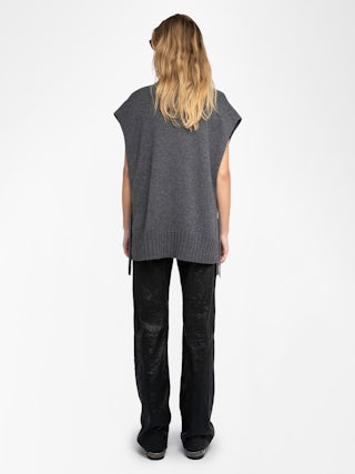 Maddy Jumper 100% Cashmere - Sleeveless jumper in 100% anthracite cashmere with a V-neck and tie detailing.