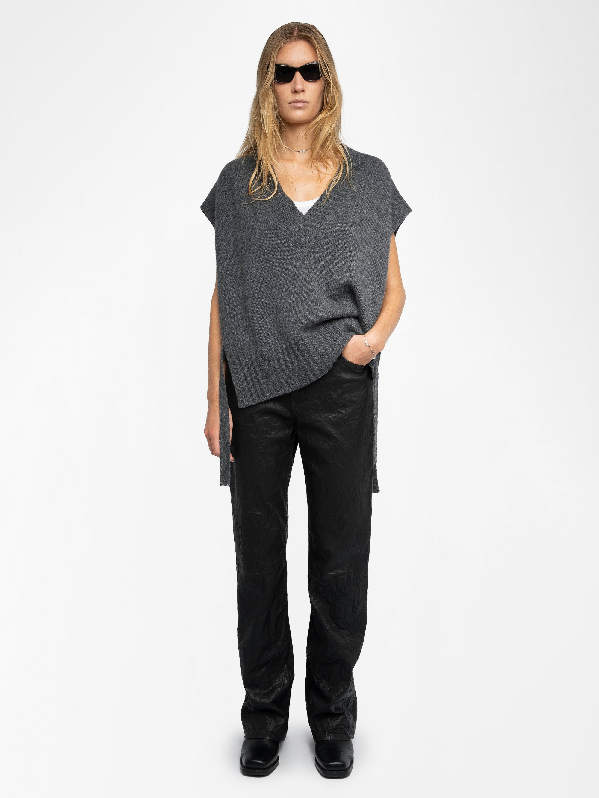 Maddy Jumper 100% Cashmere - Sleeveless V-neck Jumper with tie straps.