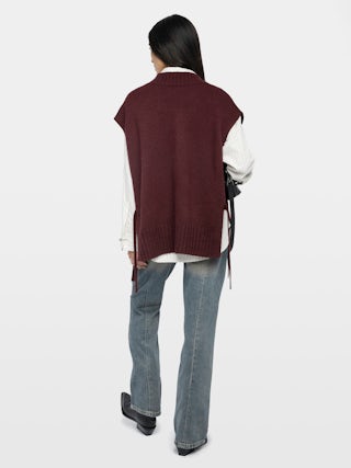 Pull Maddy 100% Cachemire - Pull col v sans manches avec liens à nouer.