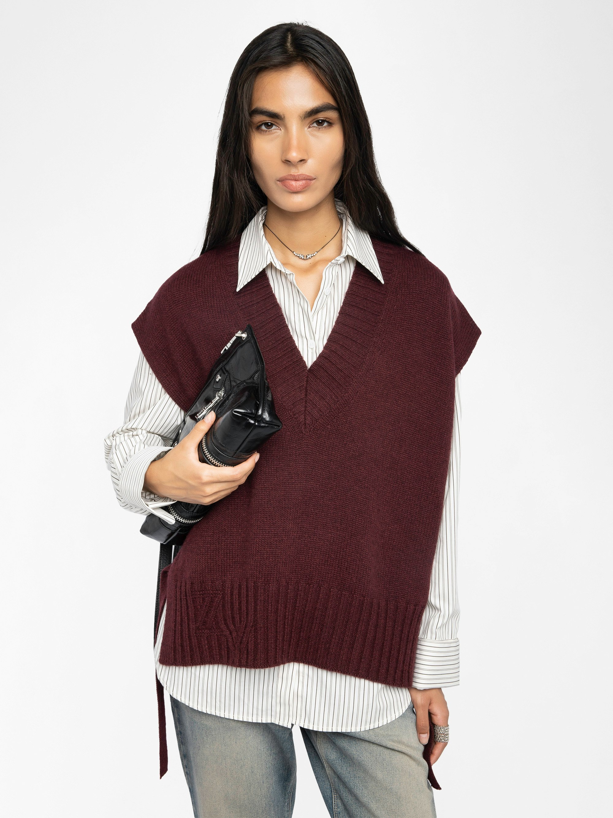 Maddy Cashmere Sweater - Sleeveless V-neck sweater.