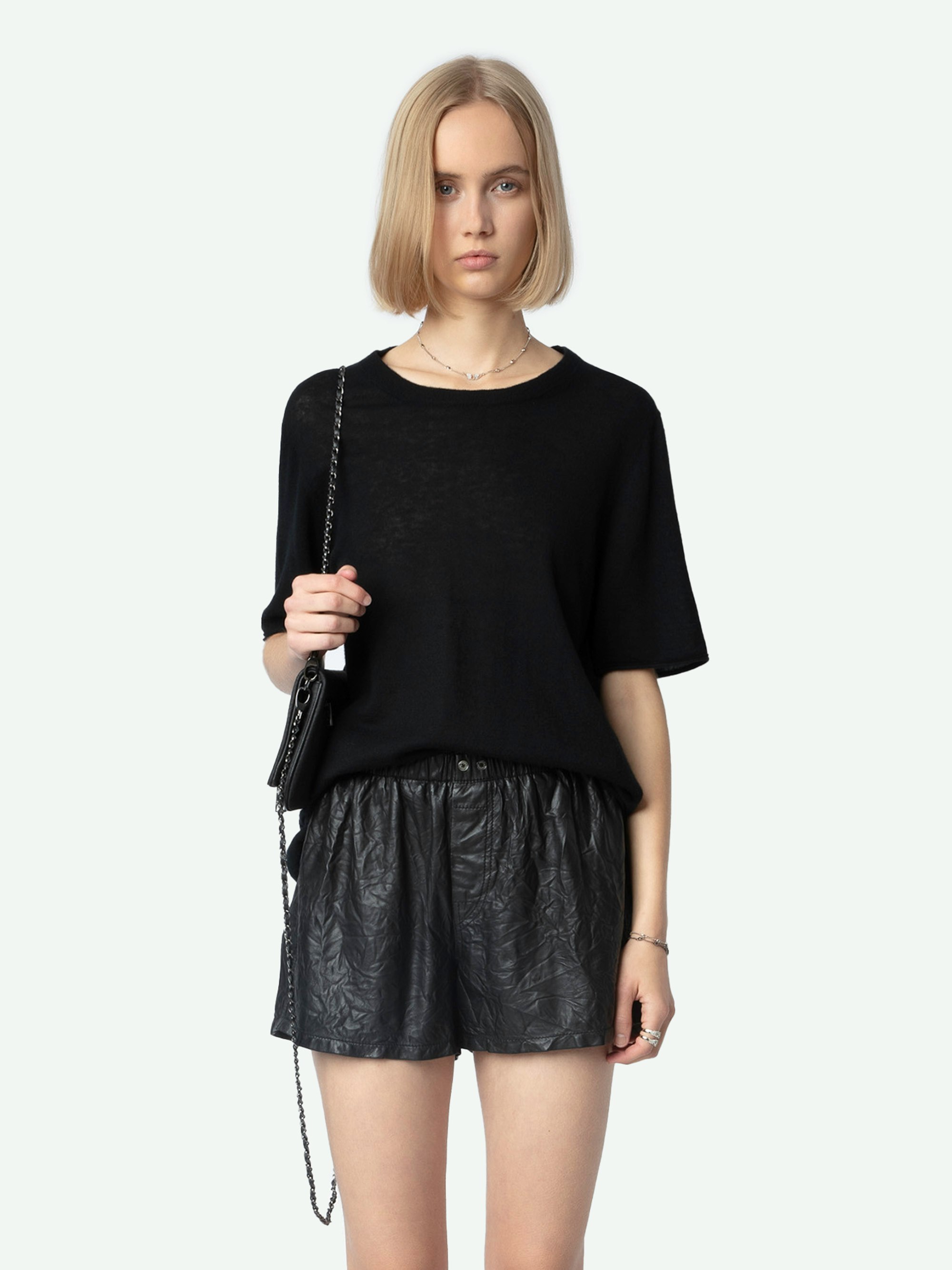 Ida Cashmere Sweater - Women's black cashmere pullover with wings on the back