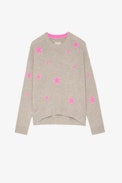 Markus Stars Cashmere Jumper - Women's beige cashmere sweater featuring contrasting pink stars