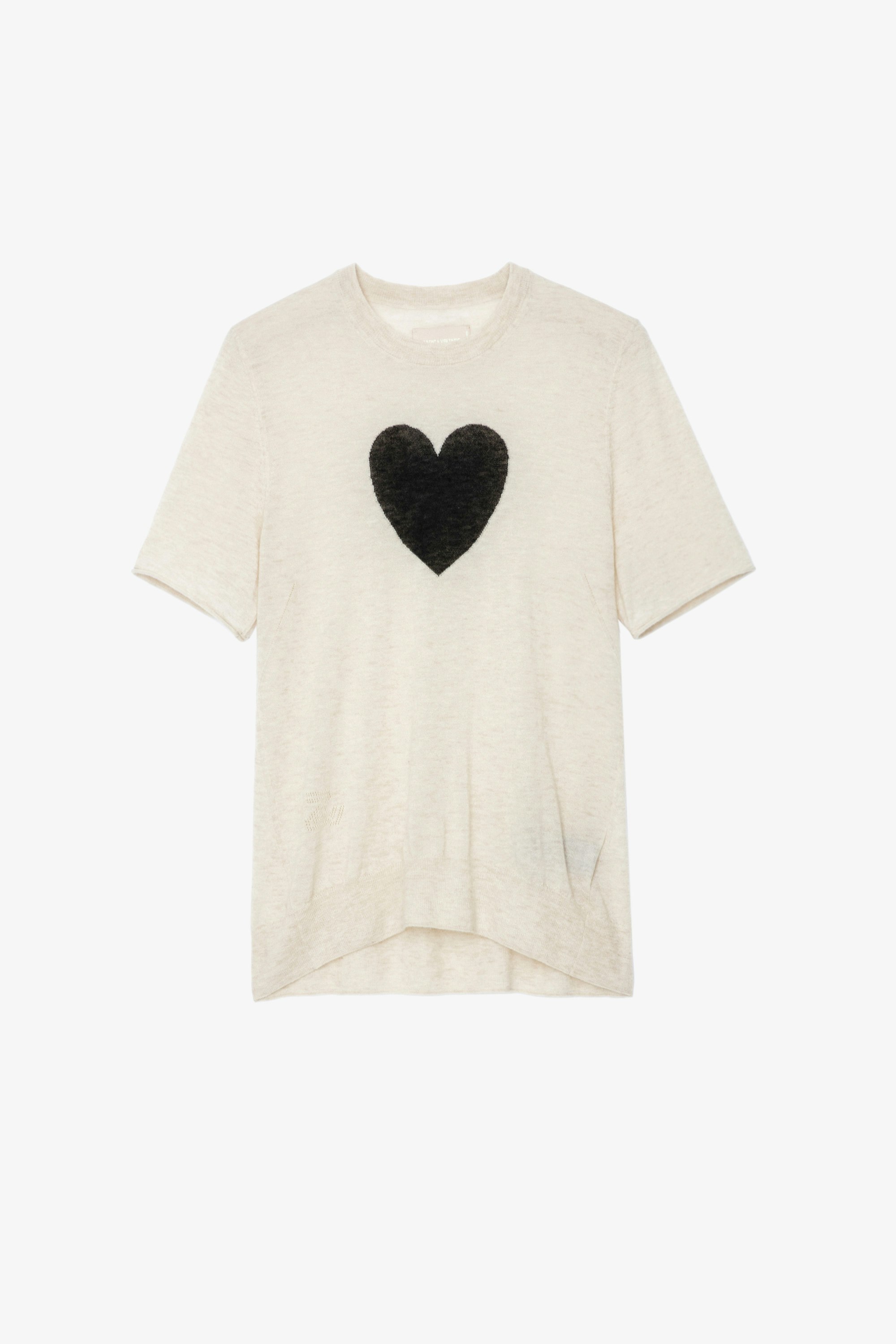 Ida カシミヤ ニット Women’s ecru feather cashmere jumper with contrasting heart