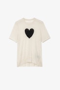 Ida Cashmere Jumper - Women’s ecru feather cashmere jumper with contrasting heart