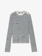 Jade Jumper - Women's striped ecru wool and cashmere sweater with buttons.