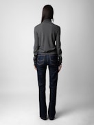 Bobby Cashmere Sweater - Women's bobby feather grey cashmere turtleneck sweater with long sleeves.