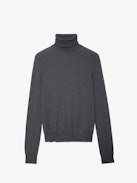Bobby Cashmere Sweater - Women's bobby feather grey cashmere turtleneck sweater with long sleeves.