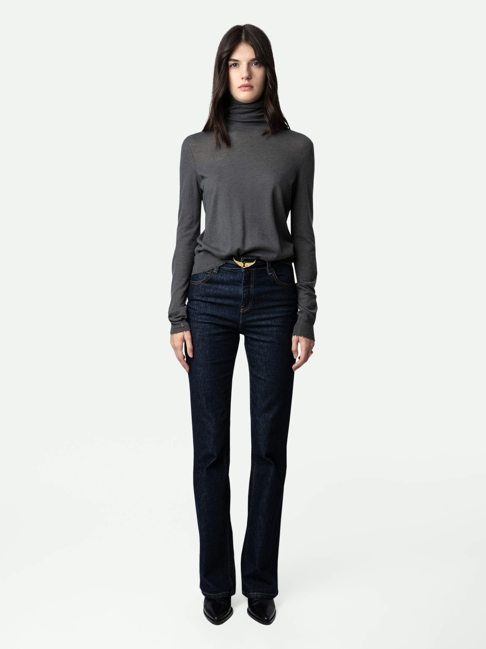 Bobby Jumper 100% Cashmere - Women's Bobby grey feather 100% cashmere turtleneck jumper with long sleeves.